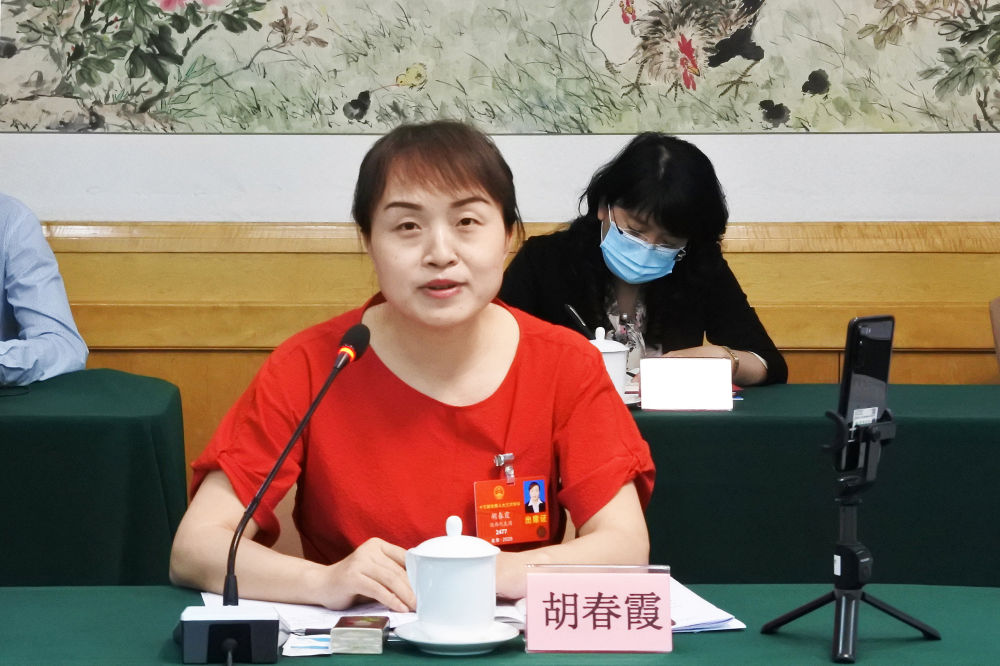 5月23日，全國(guó)人大代表胡春霞在參加分組審議政府工作報(bào)告時(shí)發(fā)言。新華社記者　吳雨　攝